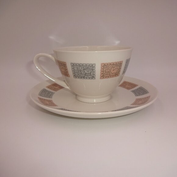 2 Pc Vintage Kokura Ware Milan Cream Tea Cup & Saucer Birds Houses 2106 Japan - Picture 3 of 7